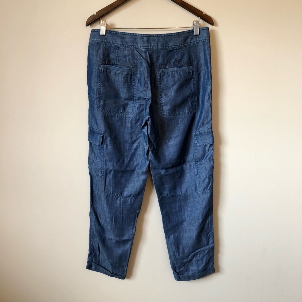 Lord & Taylor Tencel Cargo Pants Womens Small Blue Drawstring Utility Crop Ankle - Picture 7 of 11